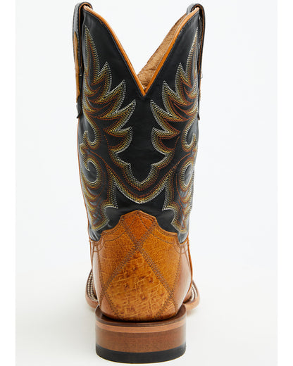 Men's Exotic Ostrich Patchwork Western Boots - Broad Square Tan