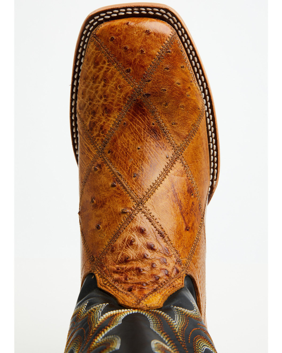 Men's Exotic Ostrich Patchwork Western Boots - Broad Square Tan