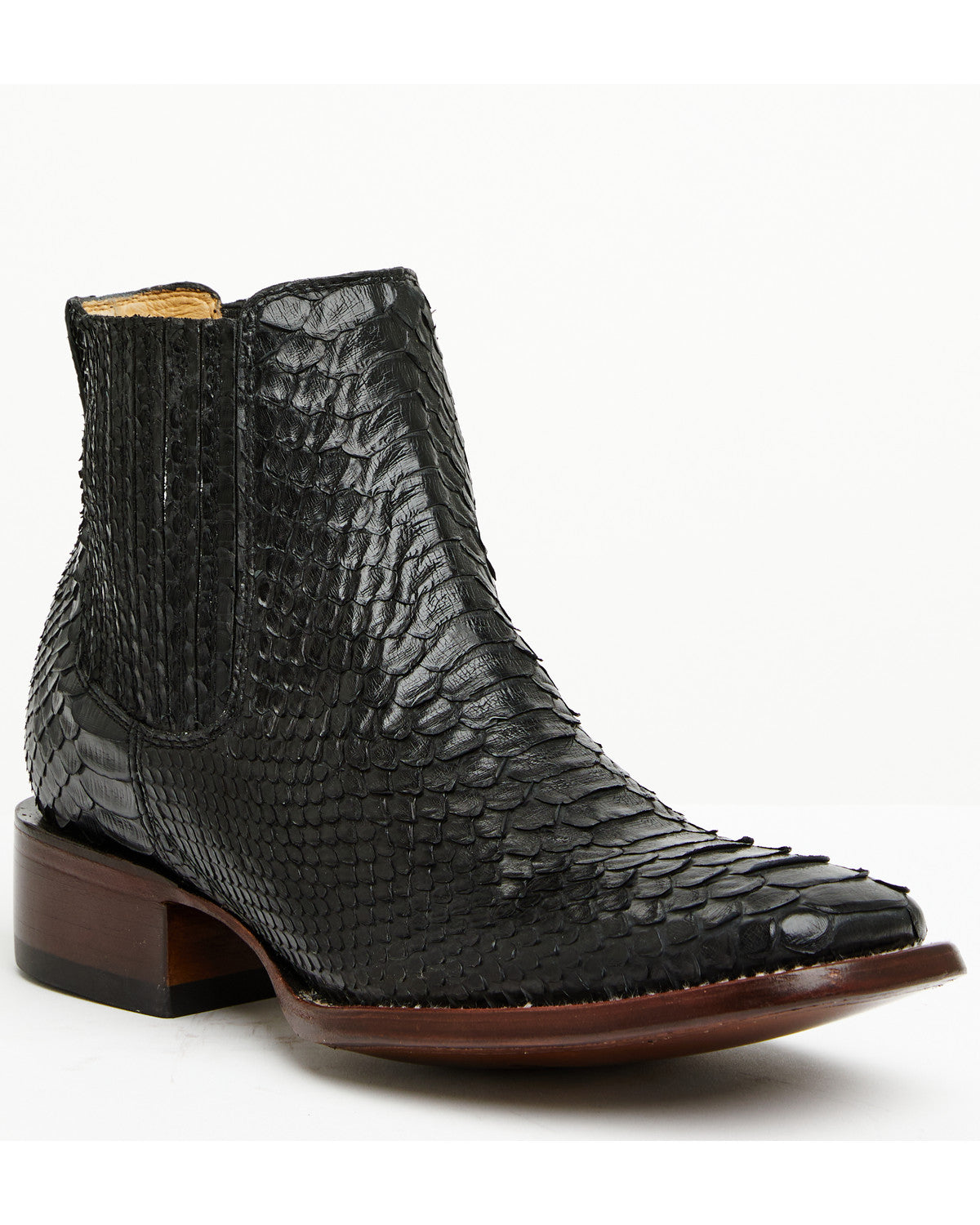 Men's Hash Exotic Python Western Ankle Boots - Broad Square Black