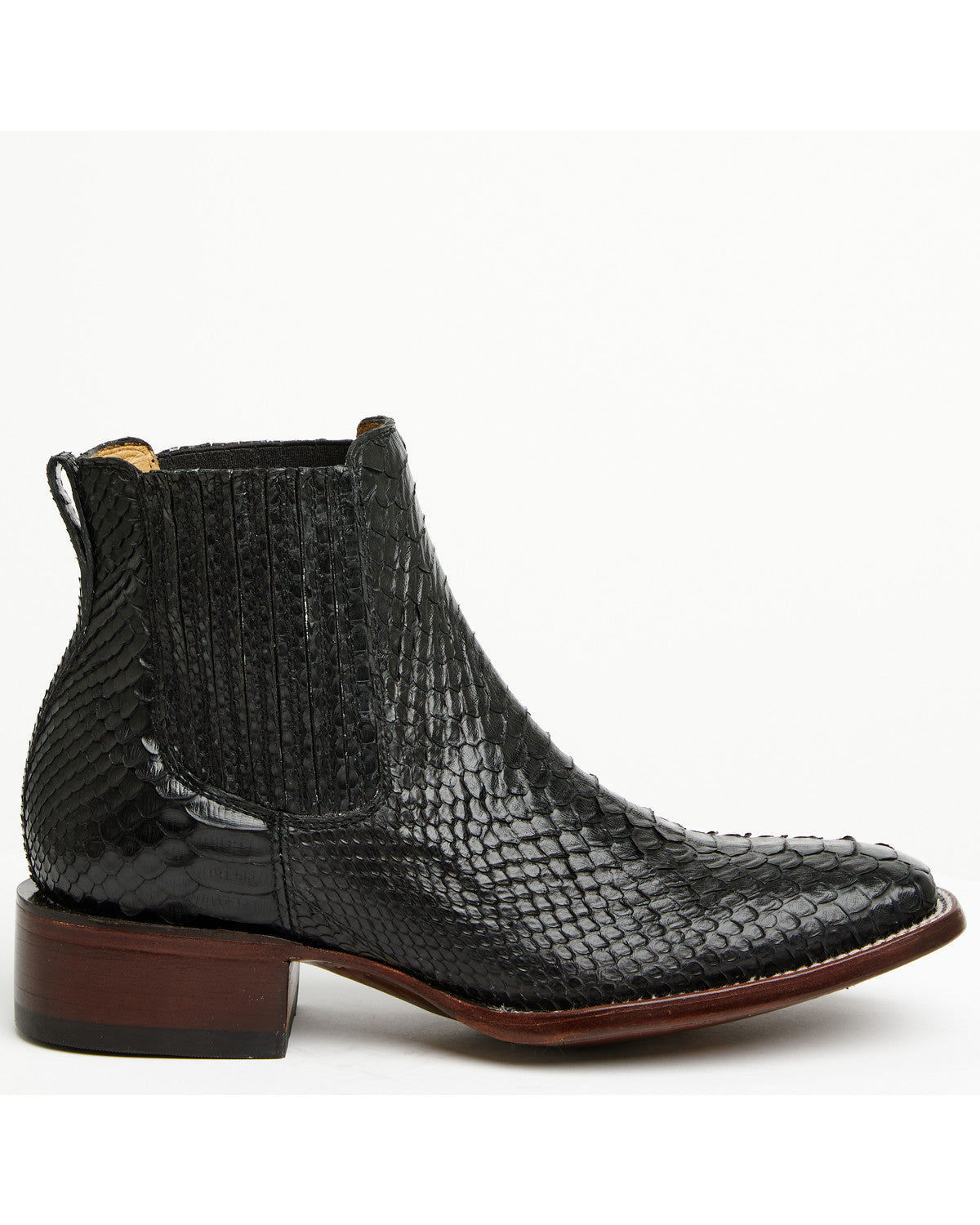 Men's Hash Exotic Python Western Ankle Boots - Broad Square Black