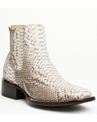 Men's Hash Exotic Python Western Ankle Boots - Broad Square Natural