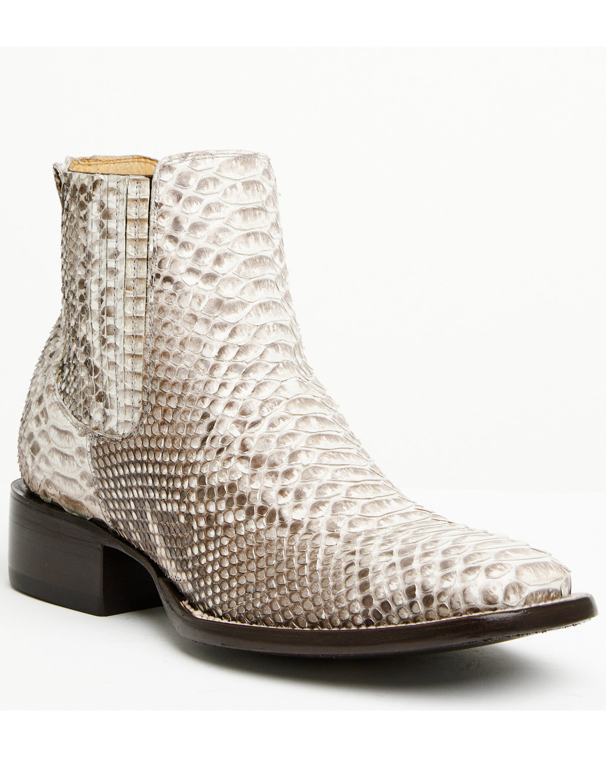 Men's Hash Exotic Python Western Ankle Boots - Broad Square Natural