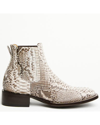 Men's Hash Exotic Python Western Ankle Boots - Broad Square Natural