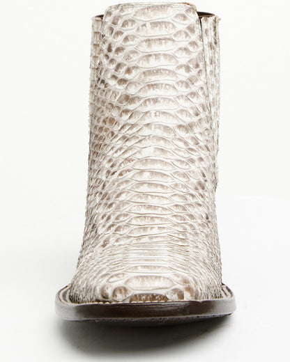 Men's Hash Exotic Python Western Ankle Boots - Broad Square Natural