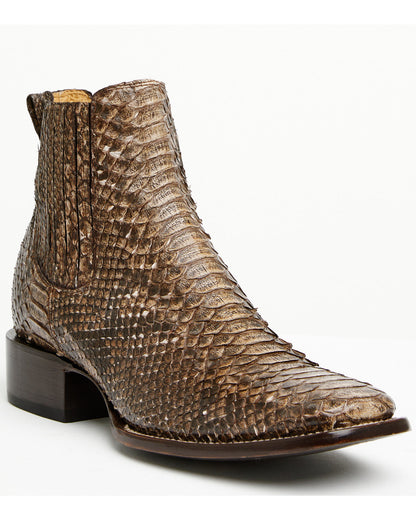 Men's Hash Exotic Python Western Ankle Boots - Broad Square Brown
