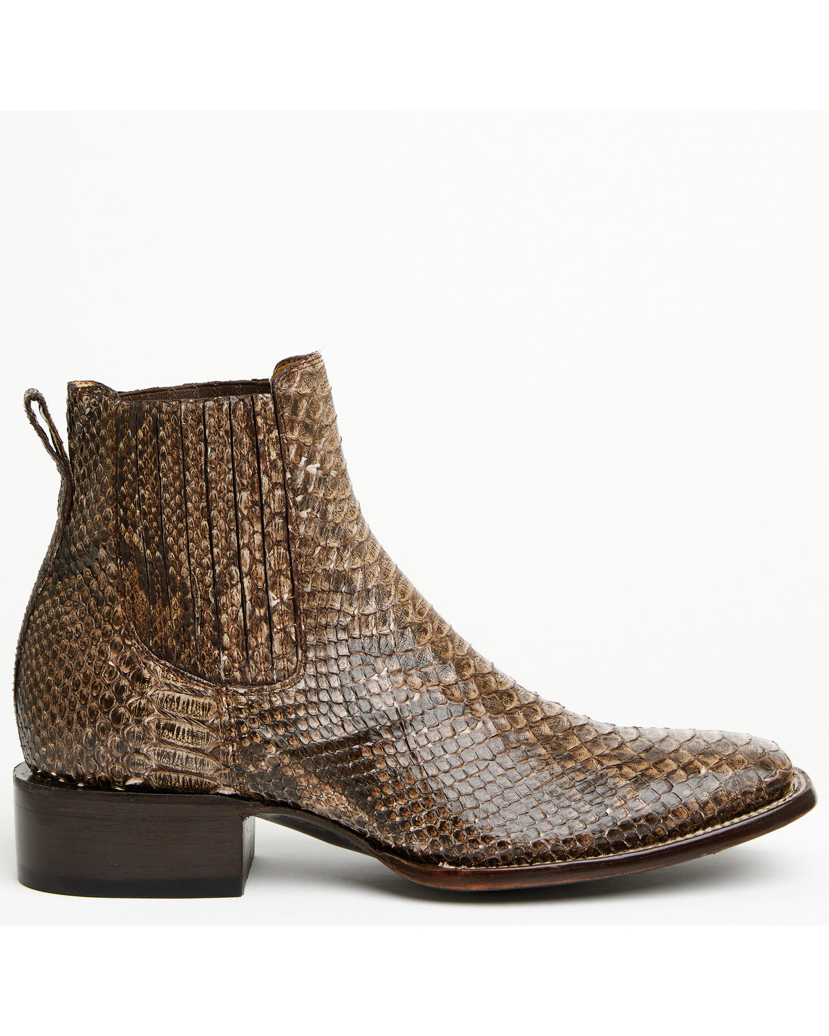 Men's Hash Exotic Python Western Ankle Boots - Broad Square Brown