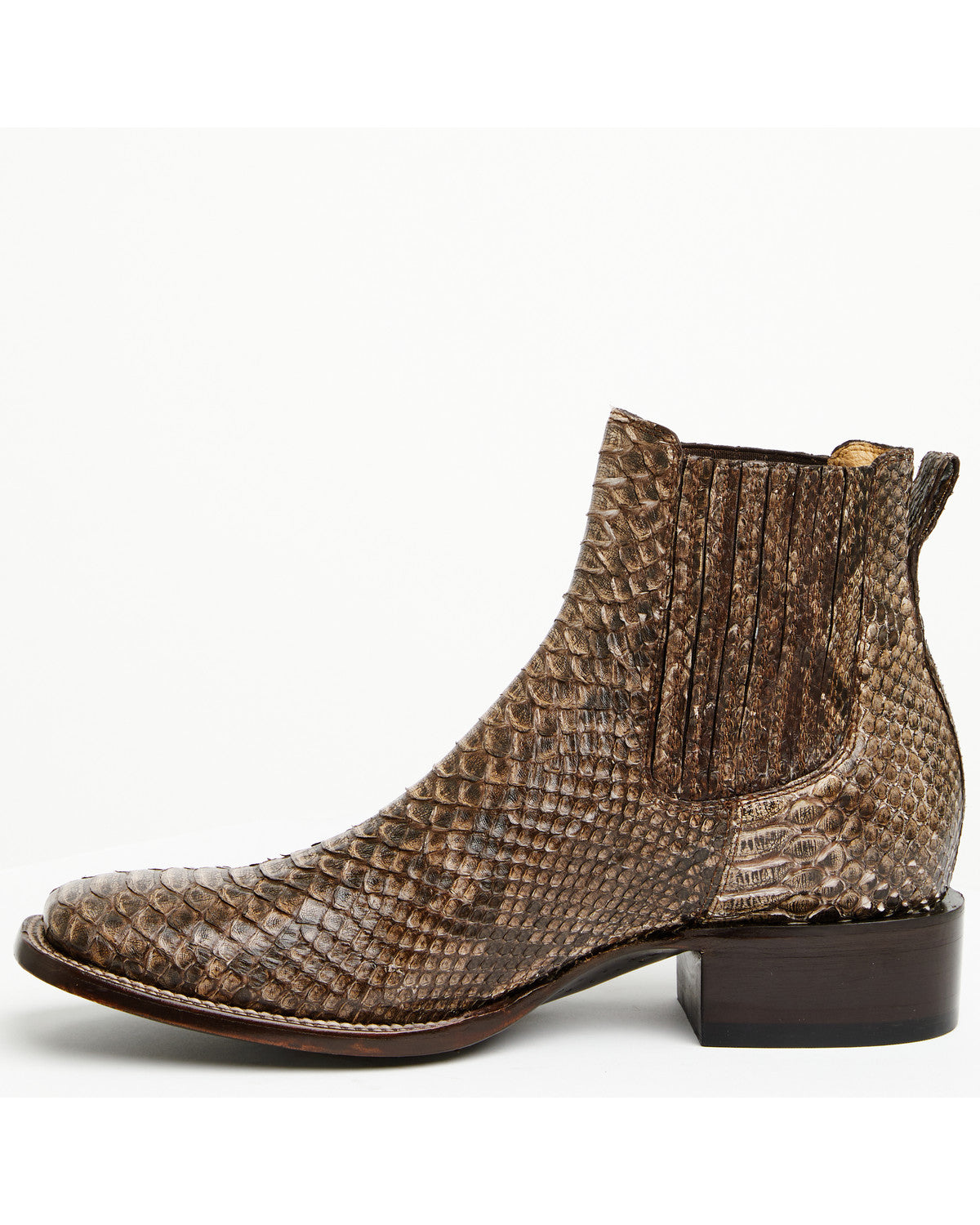 Men's Hash Exotic Python Western Ankle Boots - Broad Square Brown