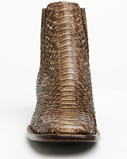 Men's Hash Exotic Python Western Ankle Boots - Broad Square Brown