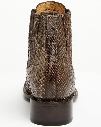 Men's Hash Exotic Python Western Ankle Boots - Broad Square Brown