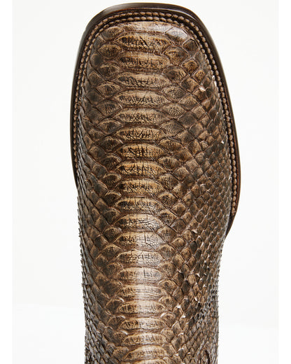 Men's Hash Exotic Python Western Ankle Boots - Broad Square Brown