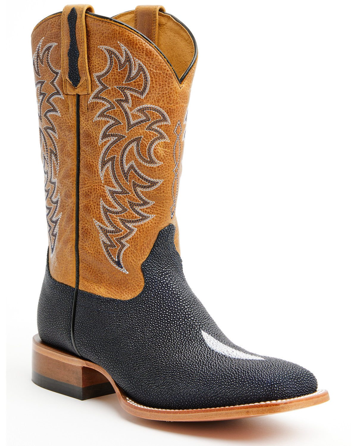 Men's Exotic Stingray Western Boots - Broad Square Toe Navy