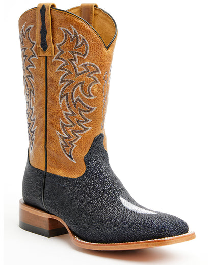Men's Exotic Stingray Western Boots - Broad Square Toe Navy