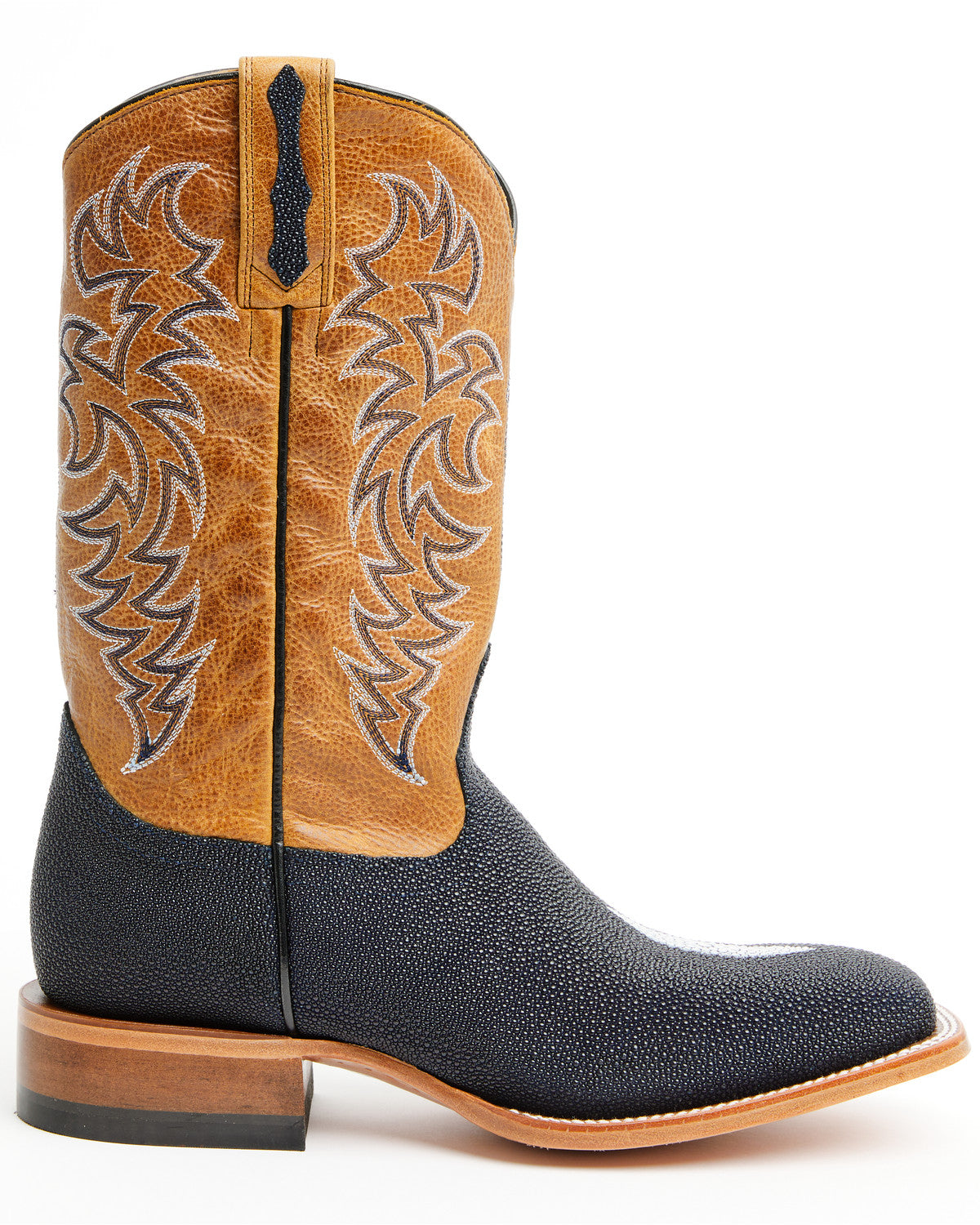 Men's Exotic Stingray Western Boots - Broad Square Toe Navy