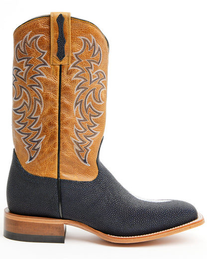 Men's Exotic Stingray Western Boots - Broad Square Toe Navy