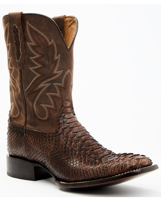 Men's Exotic Python Western Boots - Broad Square Toe Chocolate