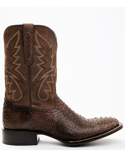 Men's Exotic Python Western Boots - Broad Square Toe Chocolate