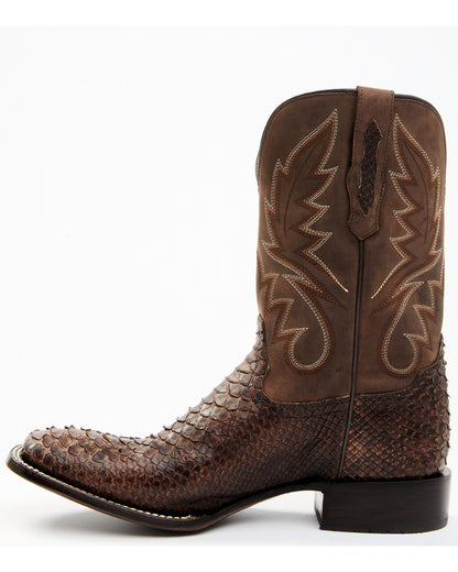 Men's Exotic Python Western Boots - Broad Square Toe Chocolate