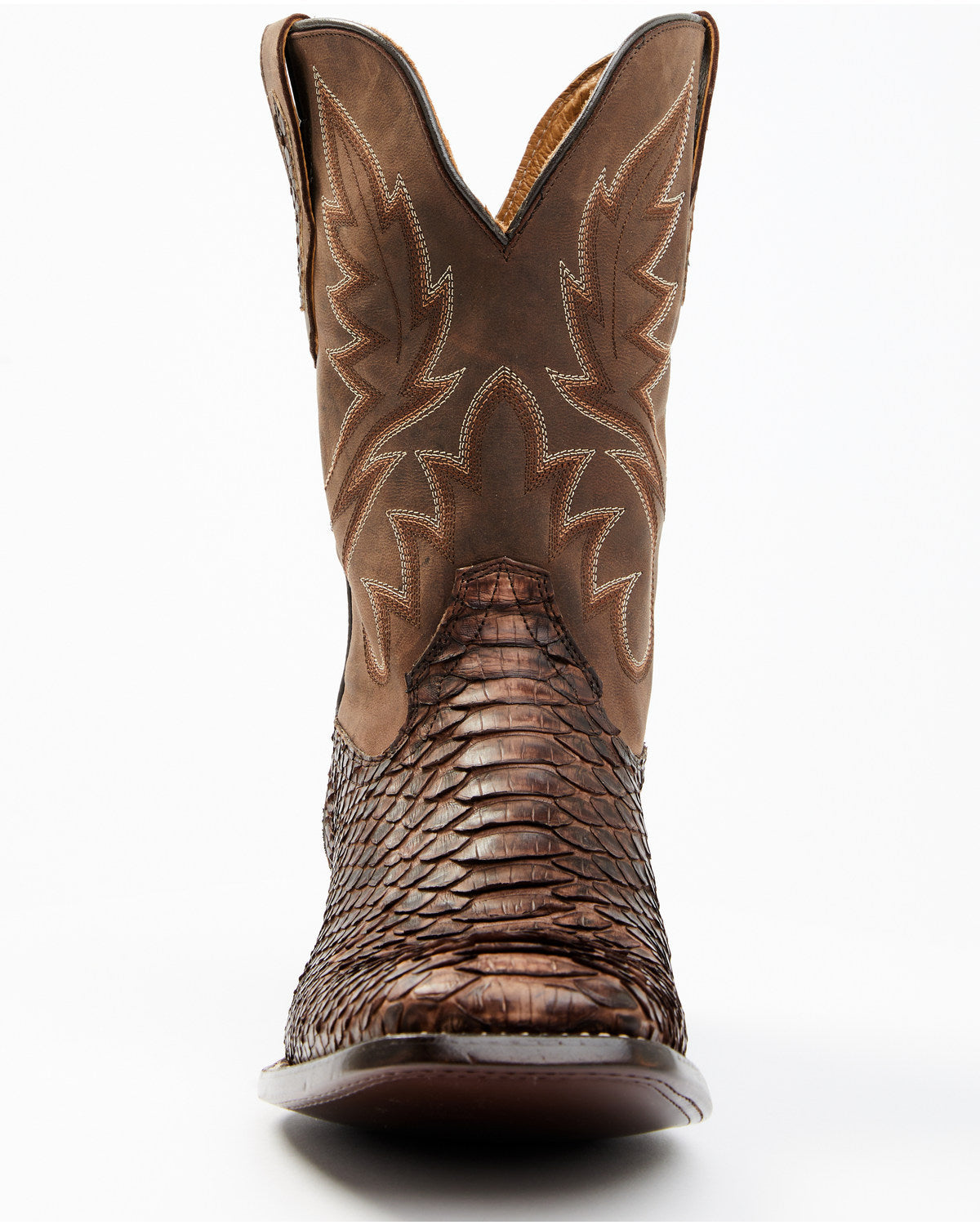 Men's Exotic Python Western Boots - Broad Square Toe Chocolate