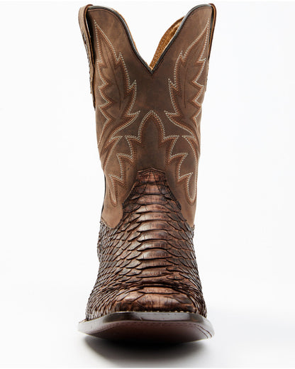 Men's Exotic Python Western Boots - Broad Square Toe Chocolate