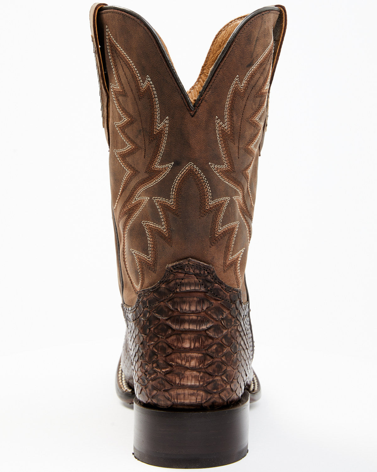 Men's Exotic Python Western Boots - Broad Square Toe Chocolate