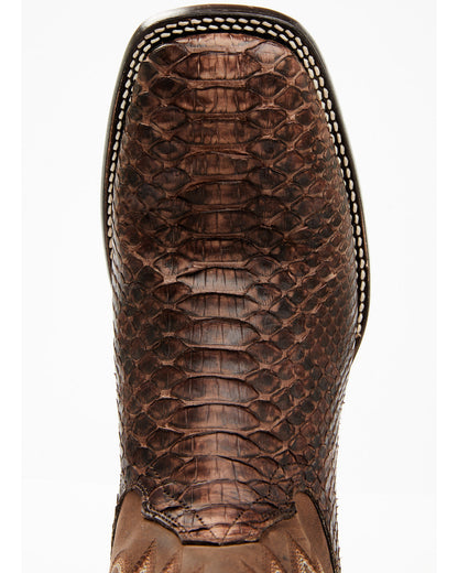 Men's Exotic Python Western Boots - Broad Square Toe Chocolate