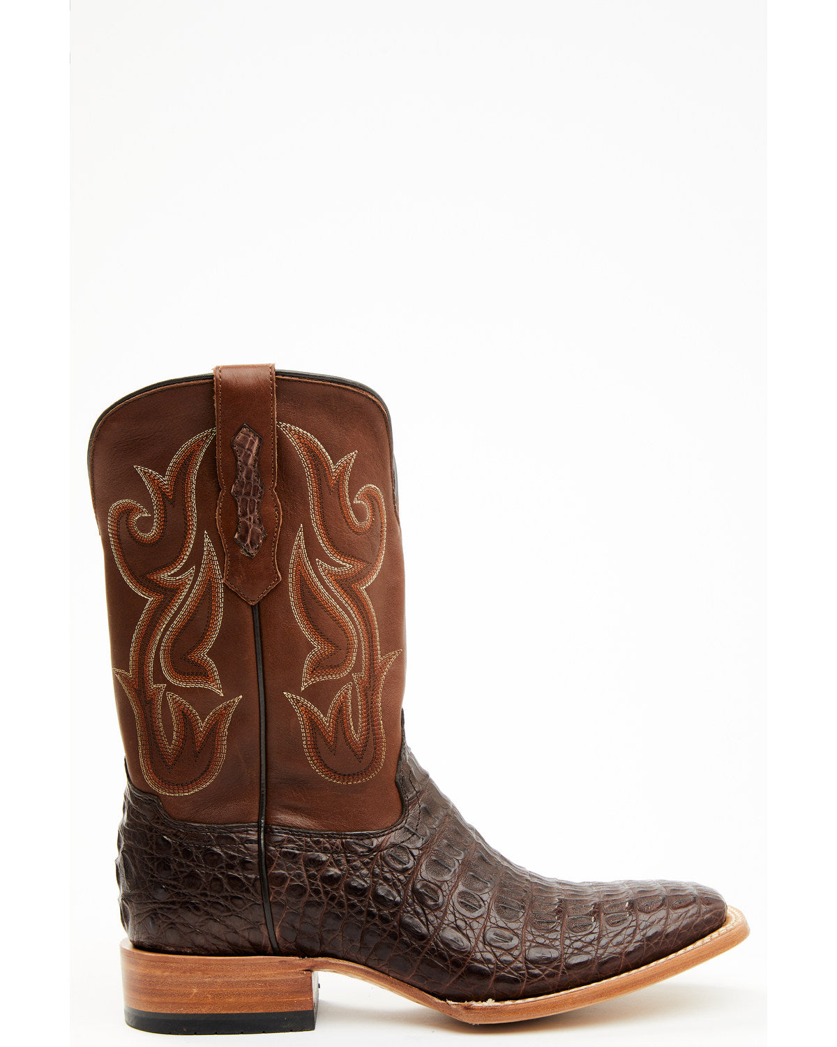 Men's Exotic Caiman Western Boots - Broad Square Toe Brown