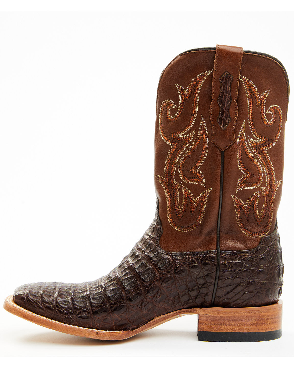 Men's Exotic Caiman Western Boots - Broad Square Toe Brown
