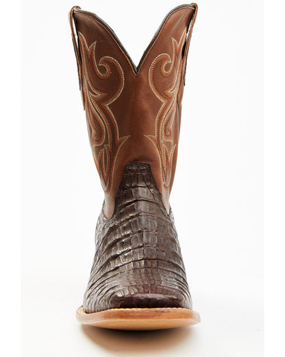 Men's Exotic Caiman Western Boots - Broad Square Toe Brown