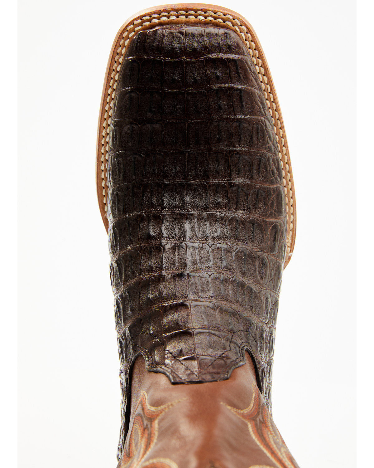 Men's Exotic Caiman Western Boots - Broad Square Toe Brown