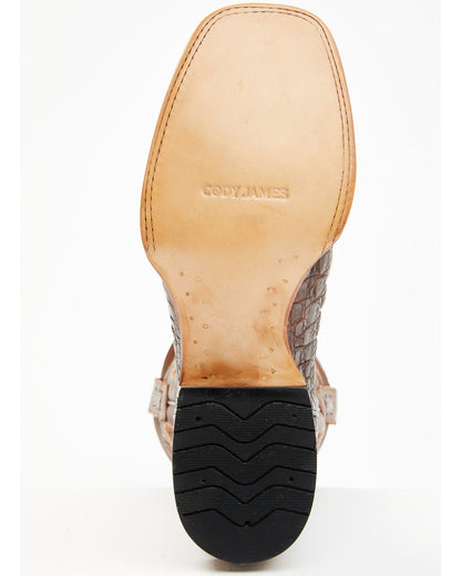 Men's Exotic Caiman Western Boots - Broad Square Toe Brown