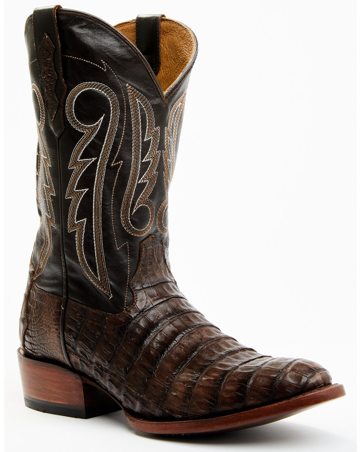Men's Exotic Caiman Western Boots - Round Toe Brown