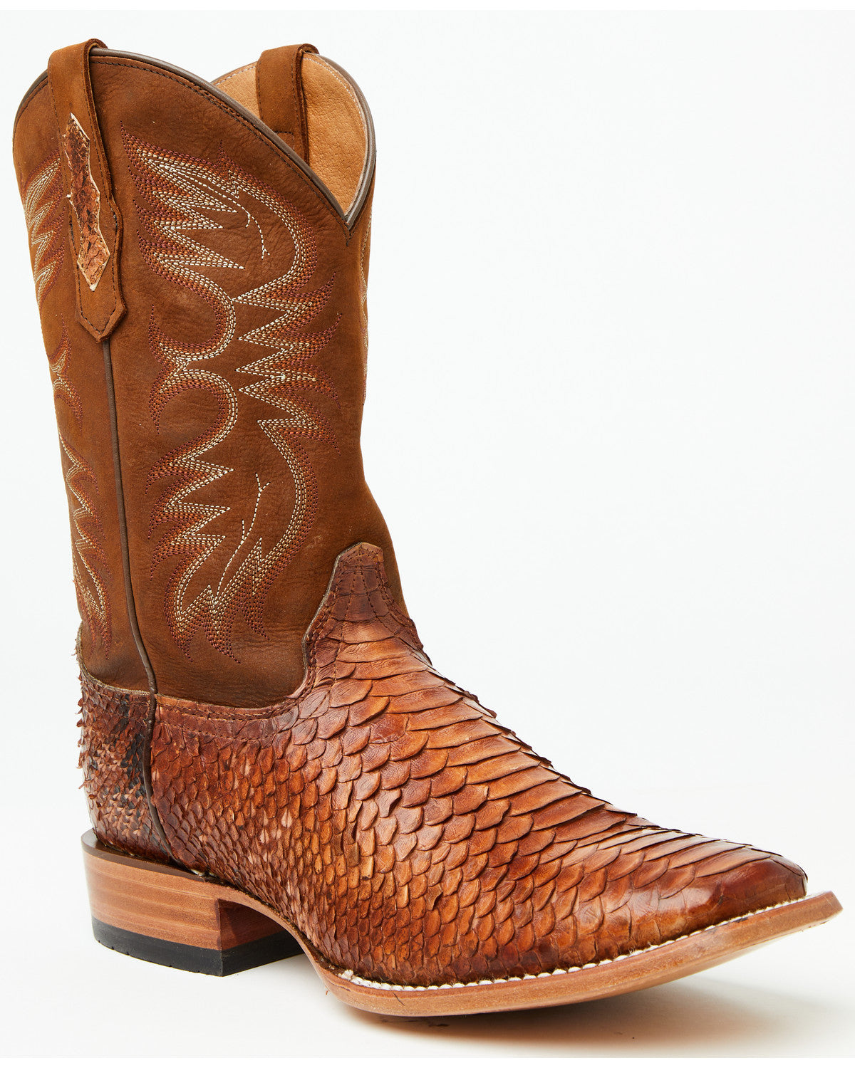 Men's Brandy Exotic Python Western Boots - Broad Square Toe Brown