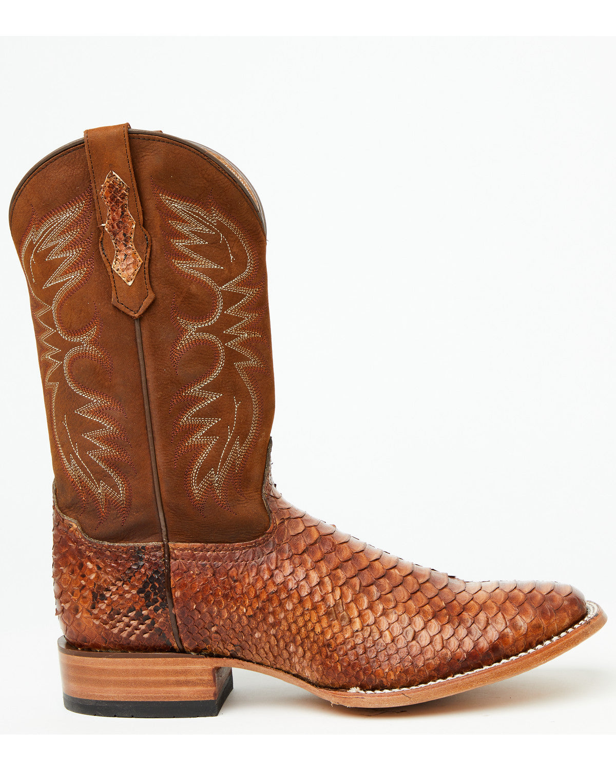 Men's Brandy Exotic Python Western Boots - Broad Square Toe Brown