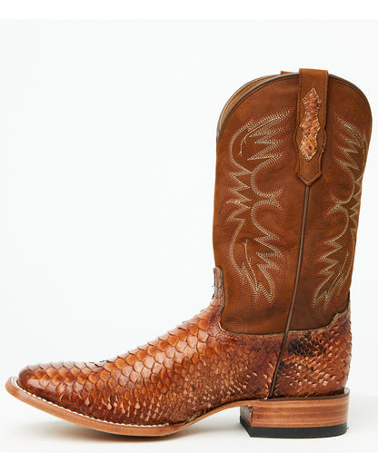 Men's Brandy Exotic Python Western Boots - Broad Square Toe Brown