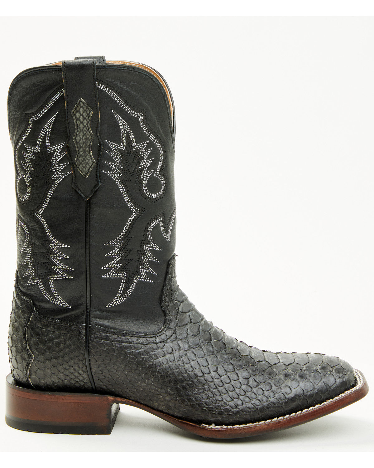 Men's Exotic Python Western Boots - Broad Square Toe Grey