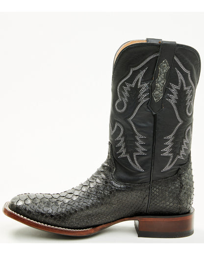 Men's Exotic Python Western Boots - Broad Square Toe Grey