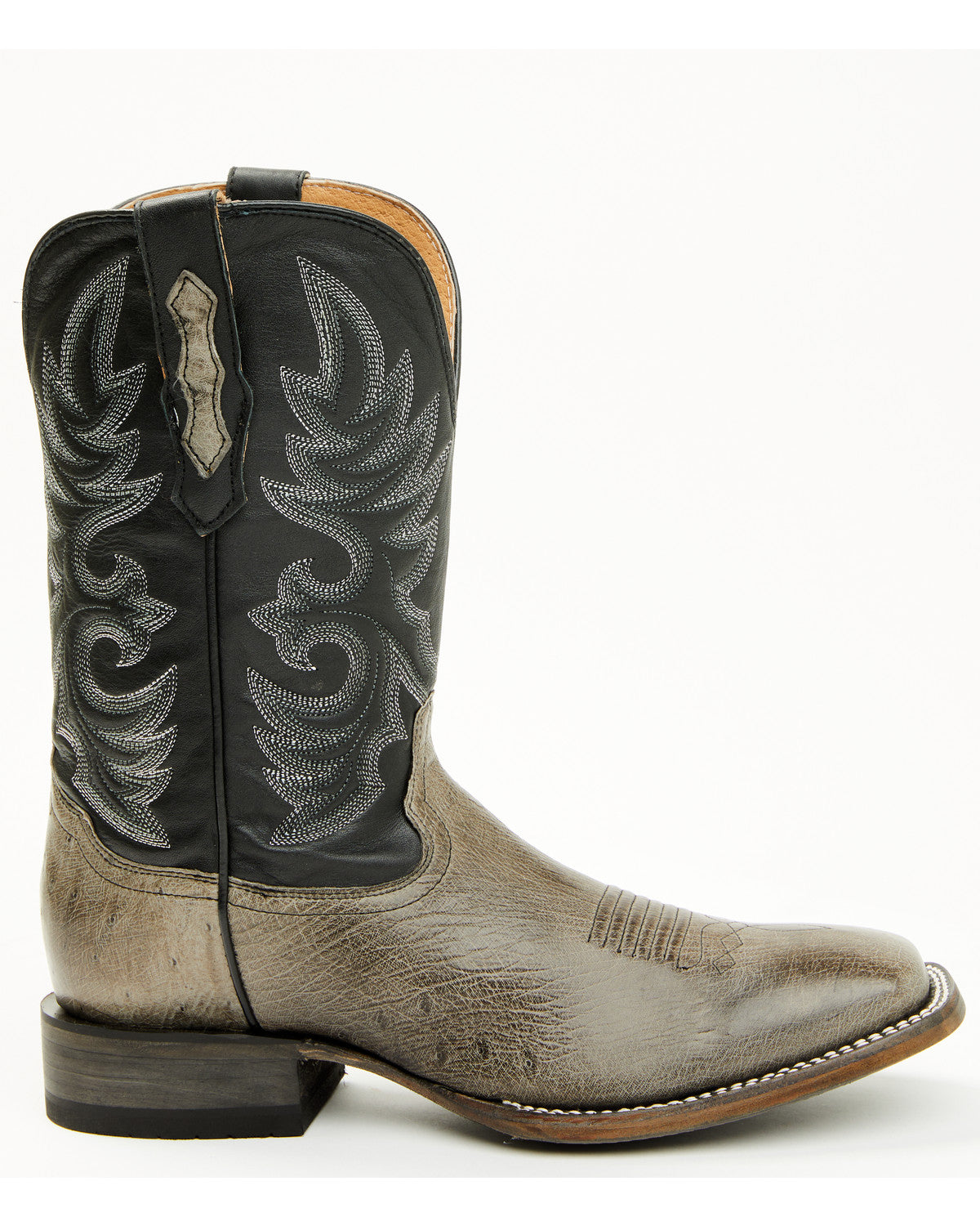 Men's Exotic Ostrich Belly Western Boots - Broad Square Toe Grey