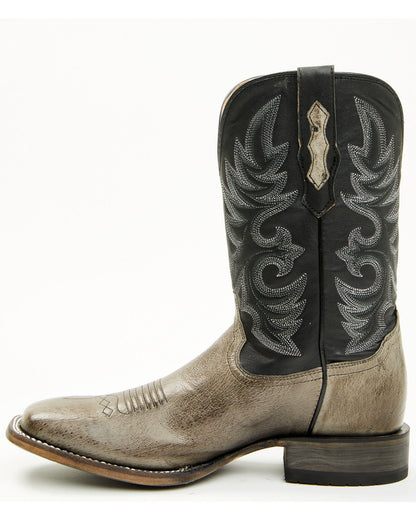 Men's Exotic Ostrich Belly Western Boots - Broad Square Toe Grey