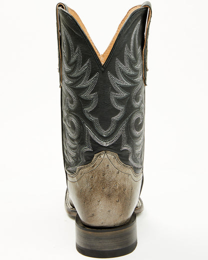 Men's Exotic Ostrich Belly Western Boots - Broad Square Toe Grey