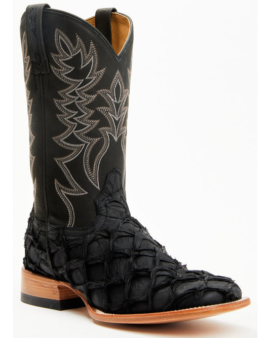 Men's Exotic Pirarucu Western Boots - Broad Square Toe Black