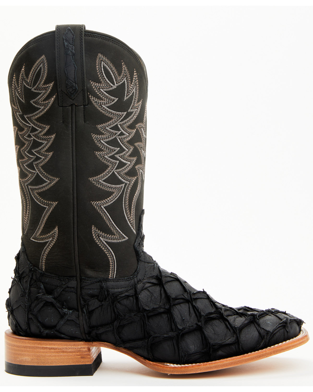 Men's Exotic Pirarucu Western Boots - Broad Square Toe Black
