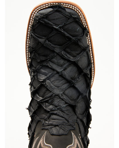 Men's Exotic Pirarucu Western Boots - Broad Square Toe Black