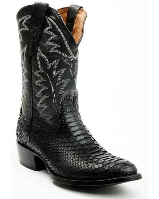 Men's Exotic Python Western Boots - Round Toe Black