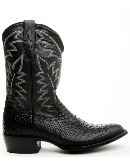 Men's Exotic Python Western Boots - Round Toe Black