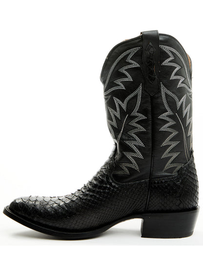 Men's Exotic Python Western Boots - Round Toe Black