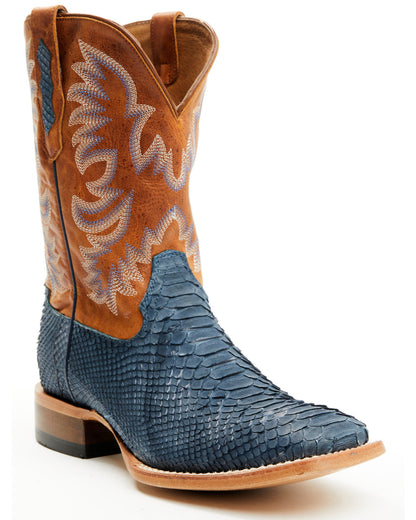 Men's Exotic Python Vulturno Western Boots - Broad Square T Blue