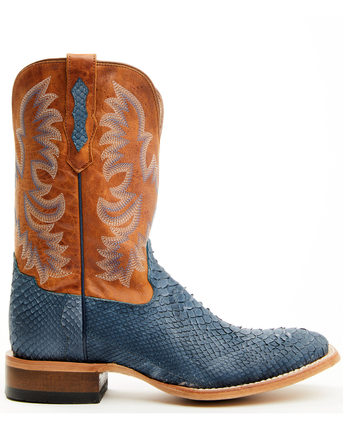 Men's Exotic Python Vulturno Western Boots - Broad Square T Blue