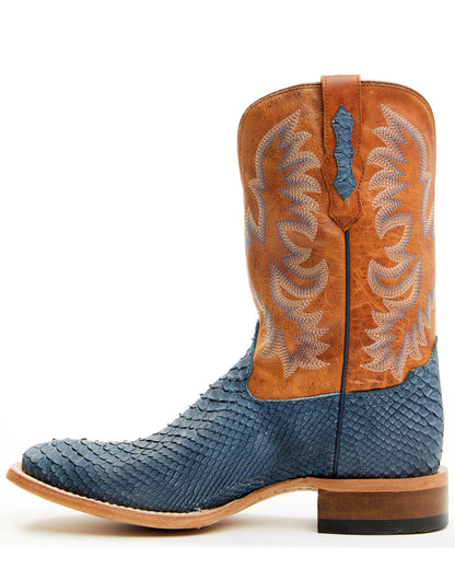 Men's Exotic Python Vulturno Western Boots - Broad Square T Blue