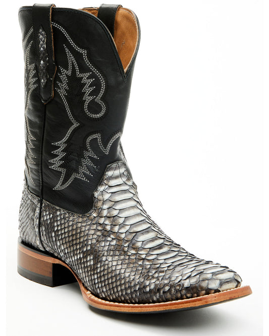 Men's Exotic Python Nevado Western Boots - Broad Square Toe Black