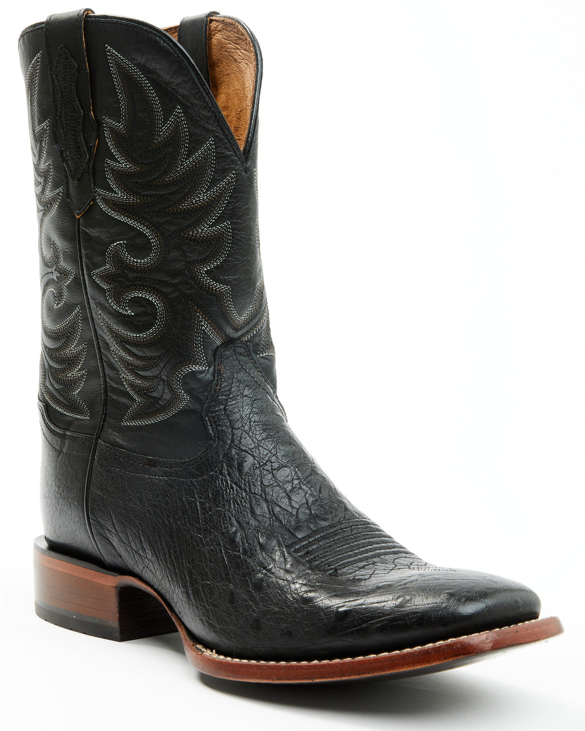 Men's Exotic Smooth Ostrich Western Boots - Broad Square To Black